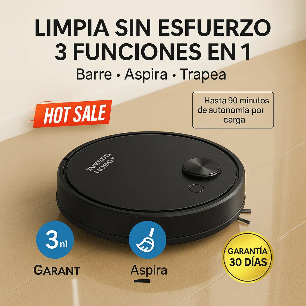 Robot de Limpieza Inteligente 3 en 1 (Barre, Aspira y Trapea)